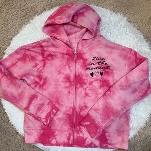 Girls Justice Pink and White Tie Dye Zip Hoodie | Size 14-16